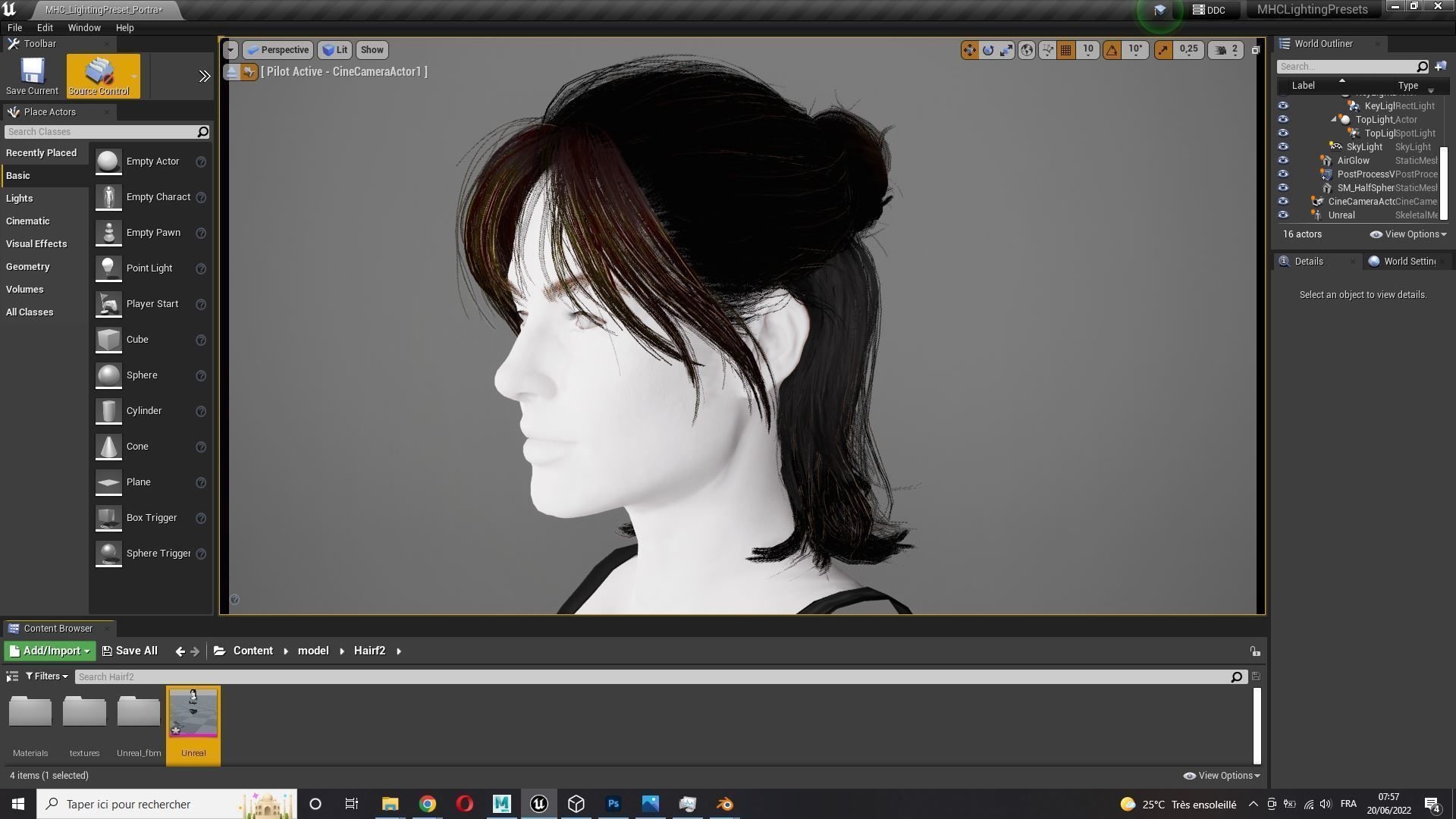 Realistic Female hair card 2 Low-poly 3D model_11