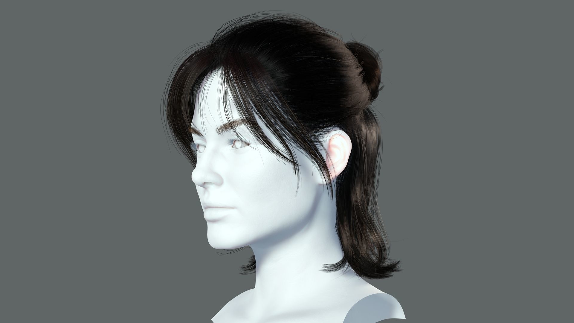 Realistic Female hair card 2 Low-poly 3D model_3