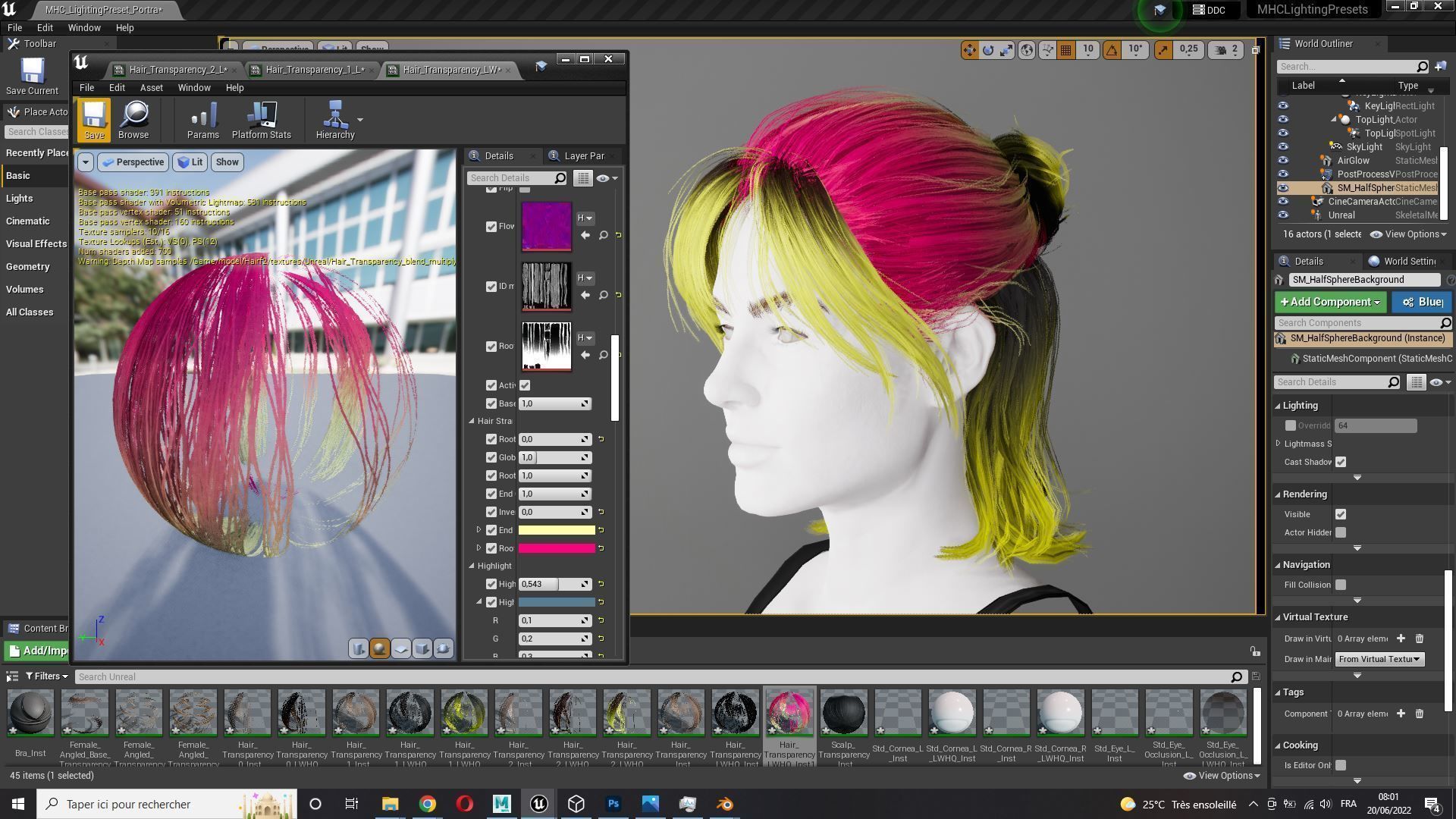 Realistic Female hair card 2 Low-poly 3D model_13