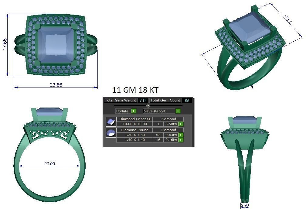 Solitaire Engagement Wedding Princess Ring 3D print model_1