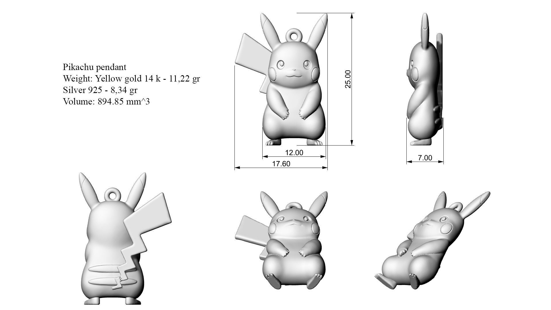 Pikachu pendant 3D print model_4