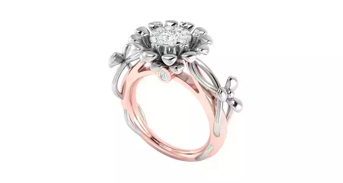 Solitaire Engagement Wedding Ring Cluster Flower Ring