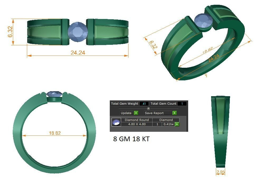 Solitaire Engagement Wedding Ring 3D print model_1