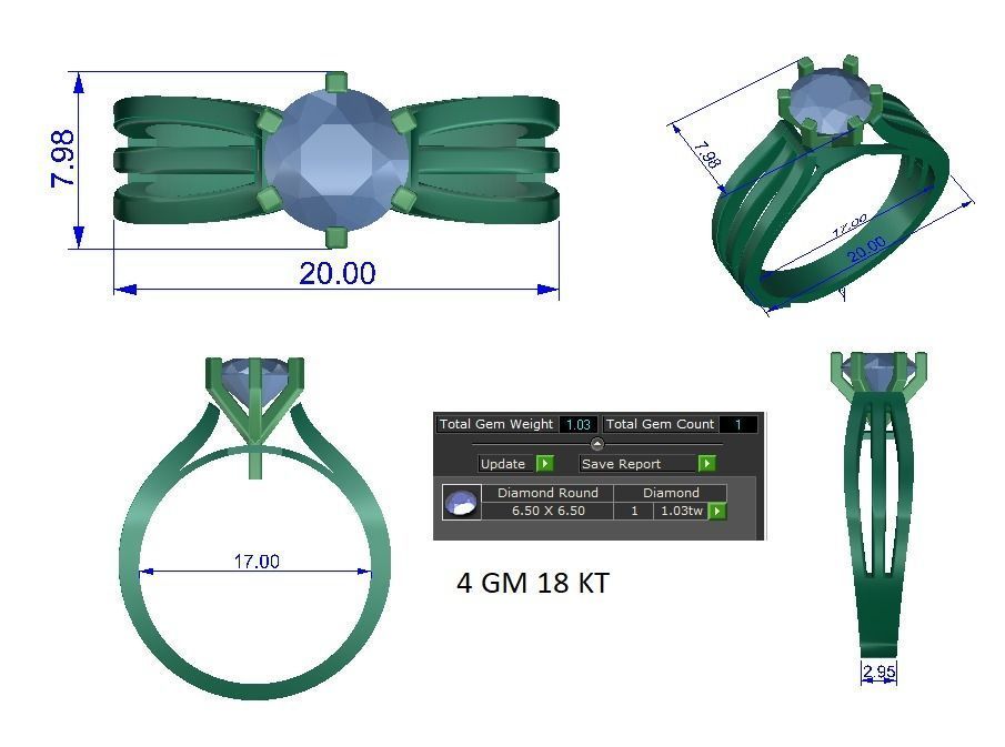 Solitaire Engagement Wedding Ring 3D print model_1