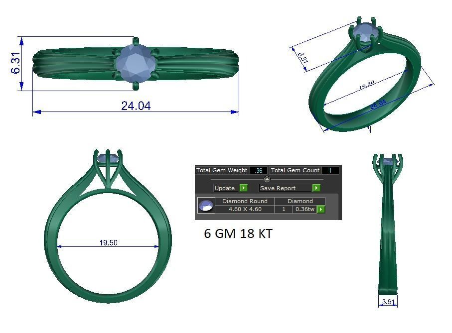 Solitaire Engagement Wedding Ring 3D print model_1