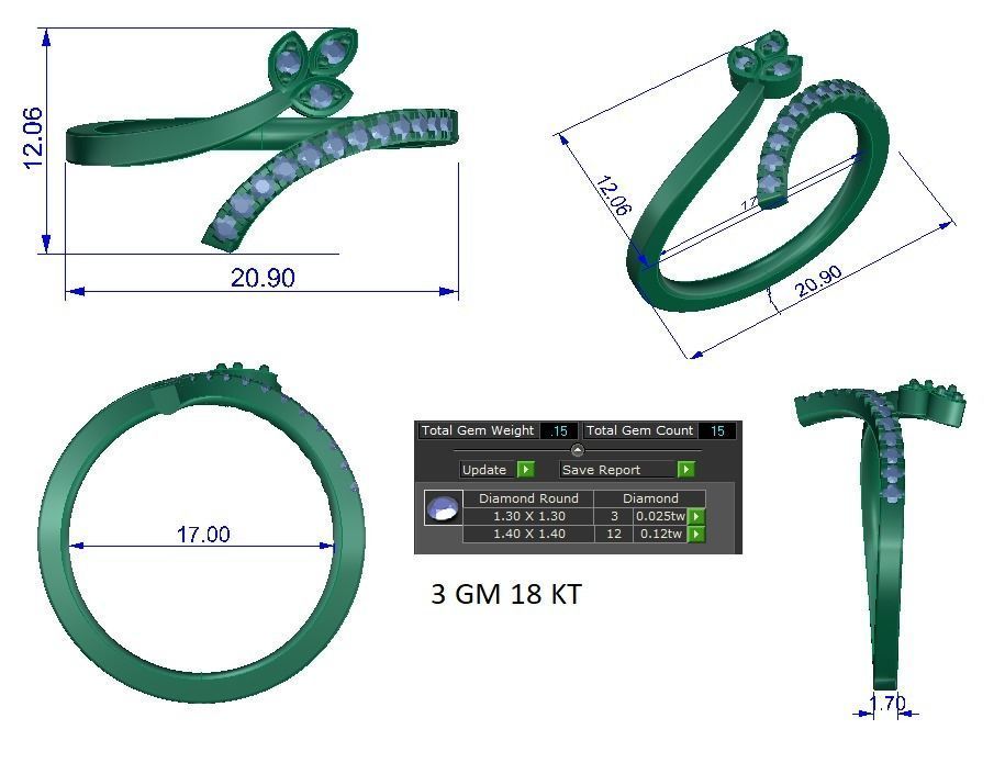 Solitaire Engagement Wedding Flower Ring 3D print model_1
