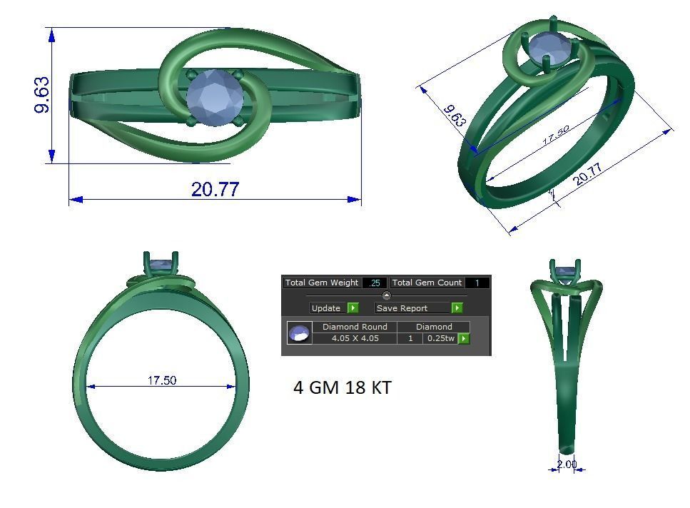 Solitaire Engagement Wedding Ring 3D print model_1