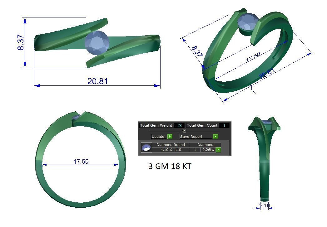 Solitaire Engagement Wedding Ring 3D print model_1