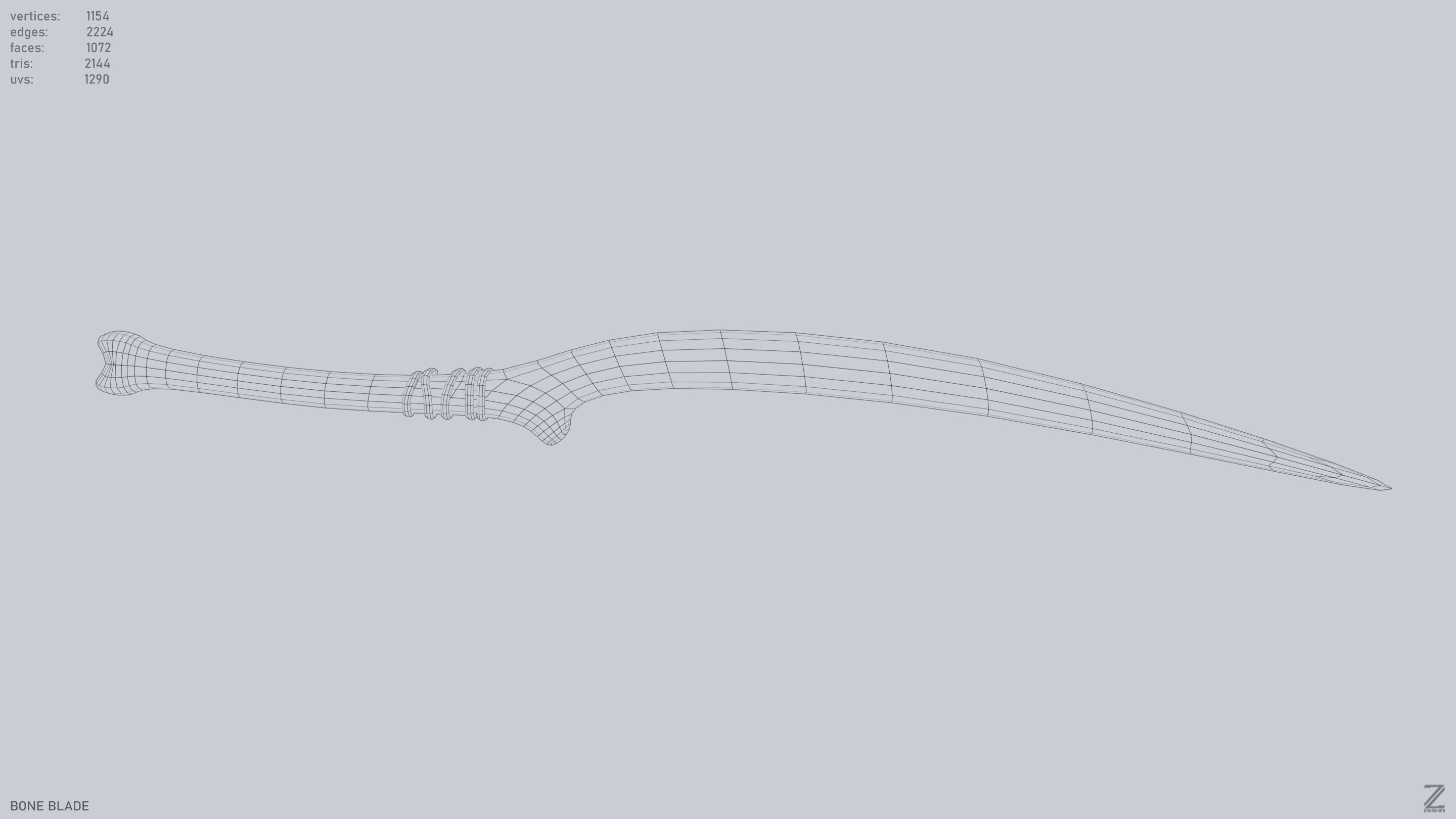 Bone blade Low-poly 3D model_4
