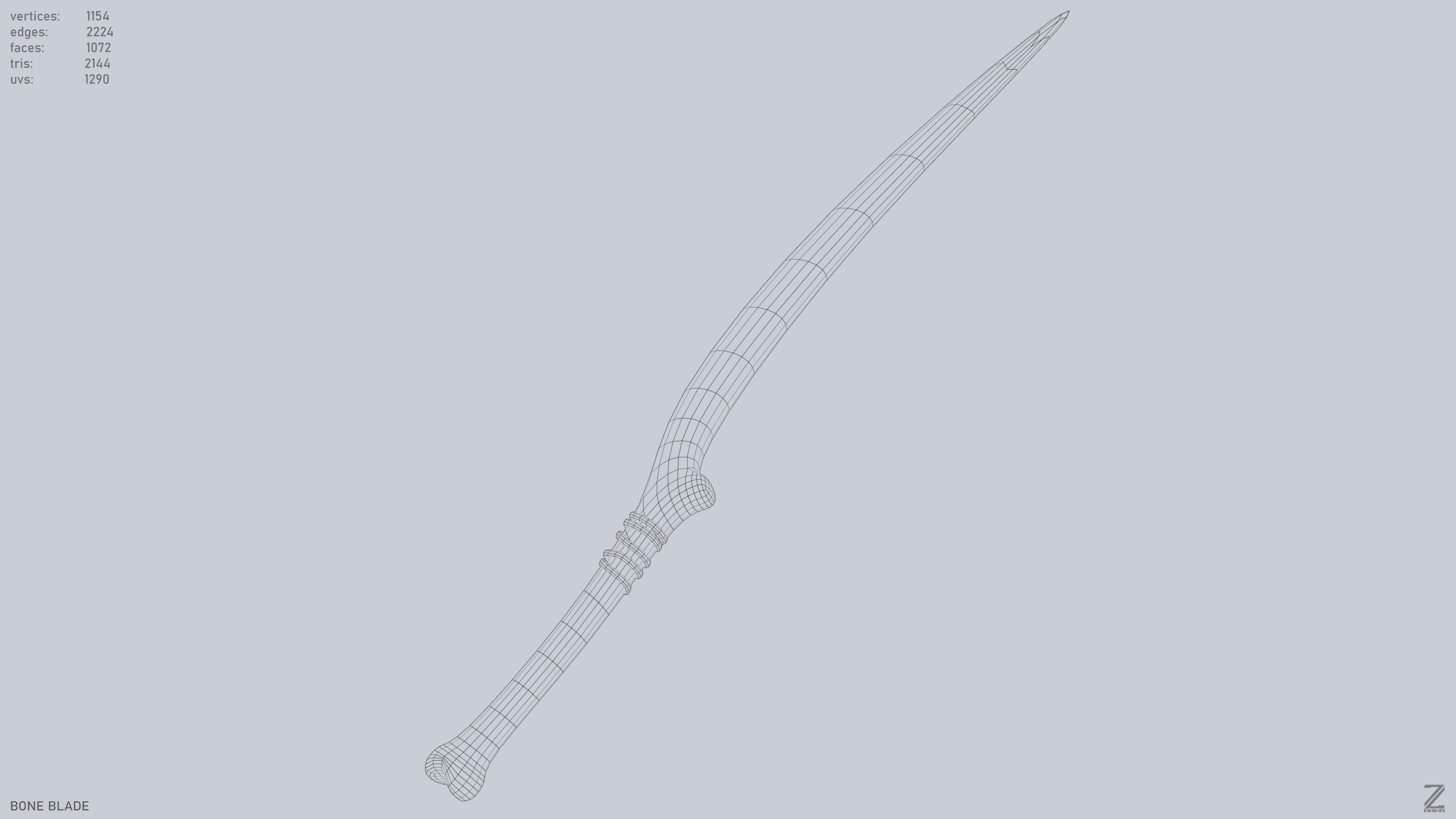 Bone blade Low-poly 3D model_15