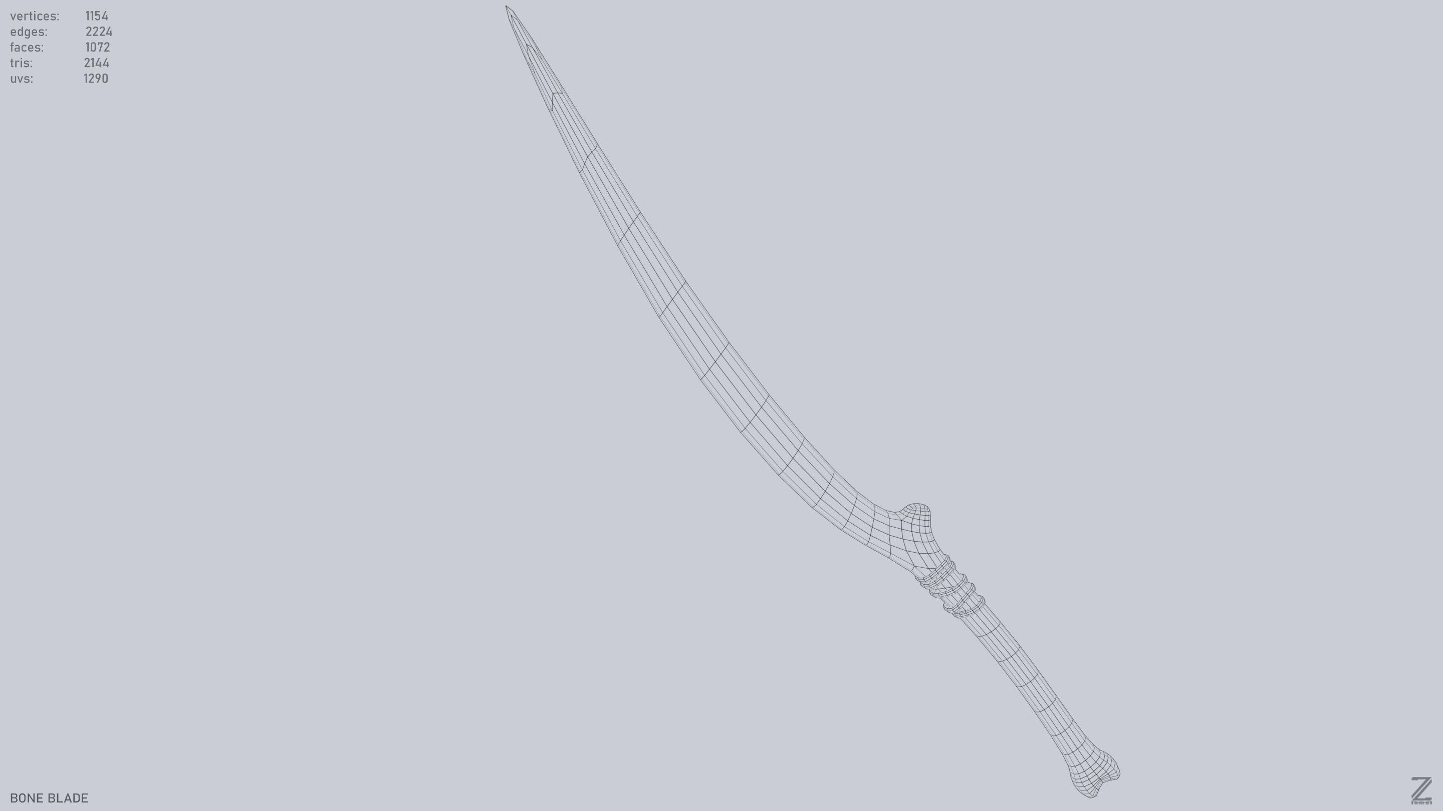 Bone blade Low-poly 3D model_11