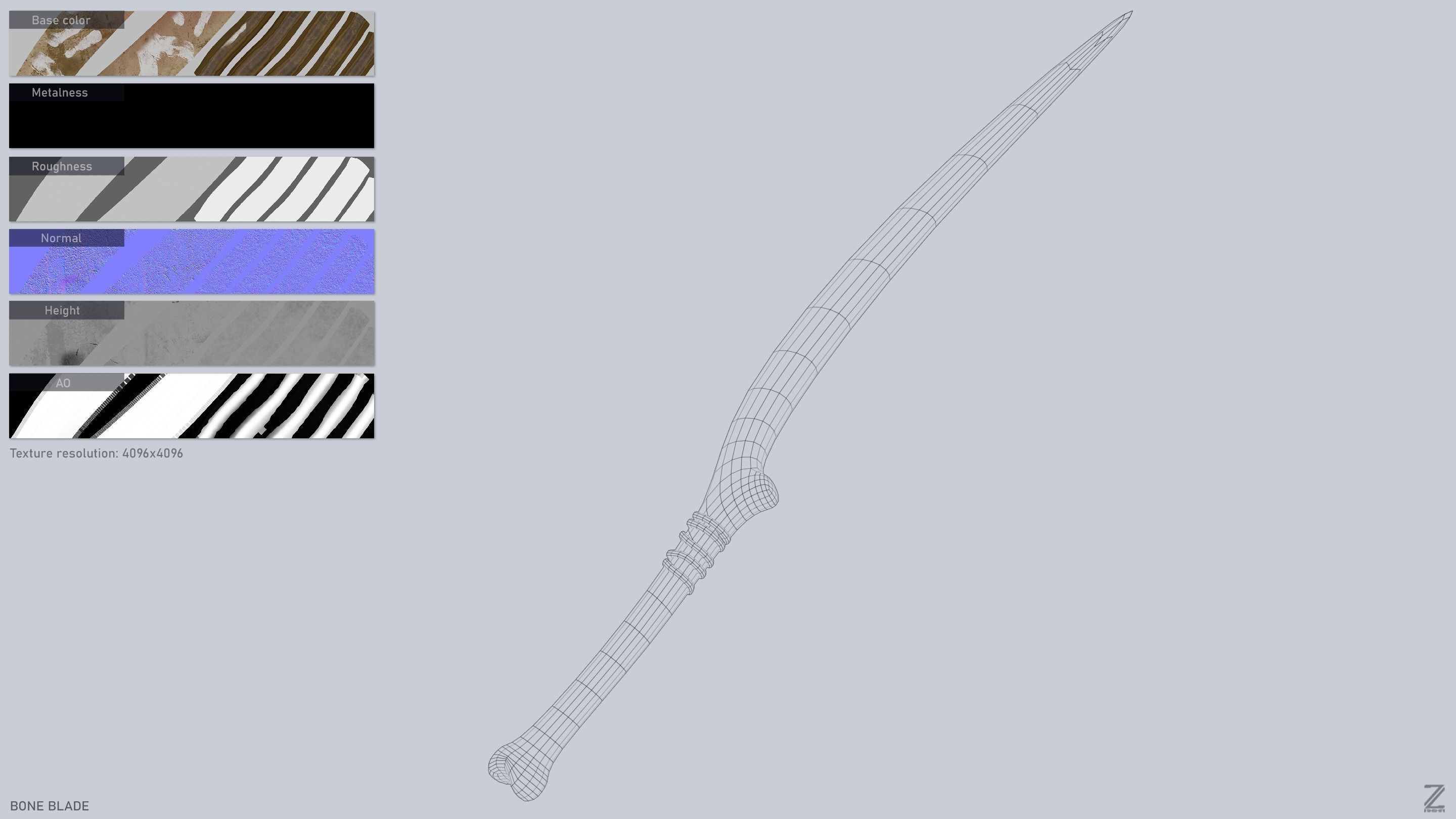 Bone blade Low-poly 3D model_3