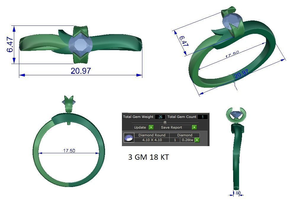 Solitaire Engagement Wedding Ring 3D print model_1