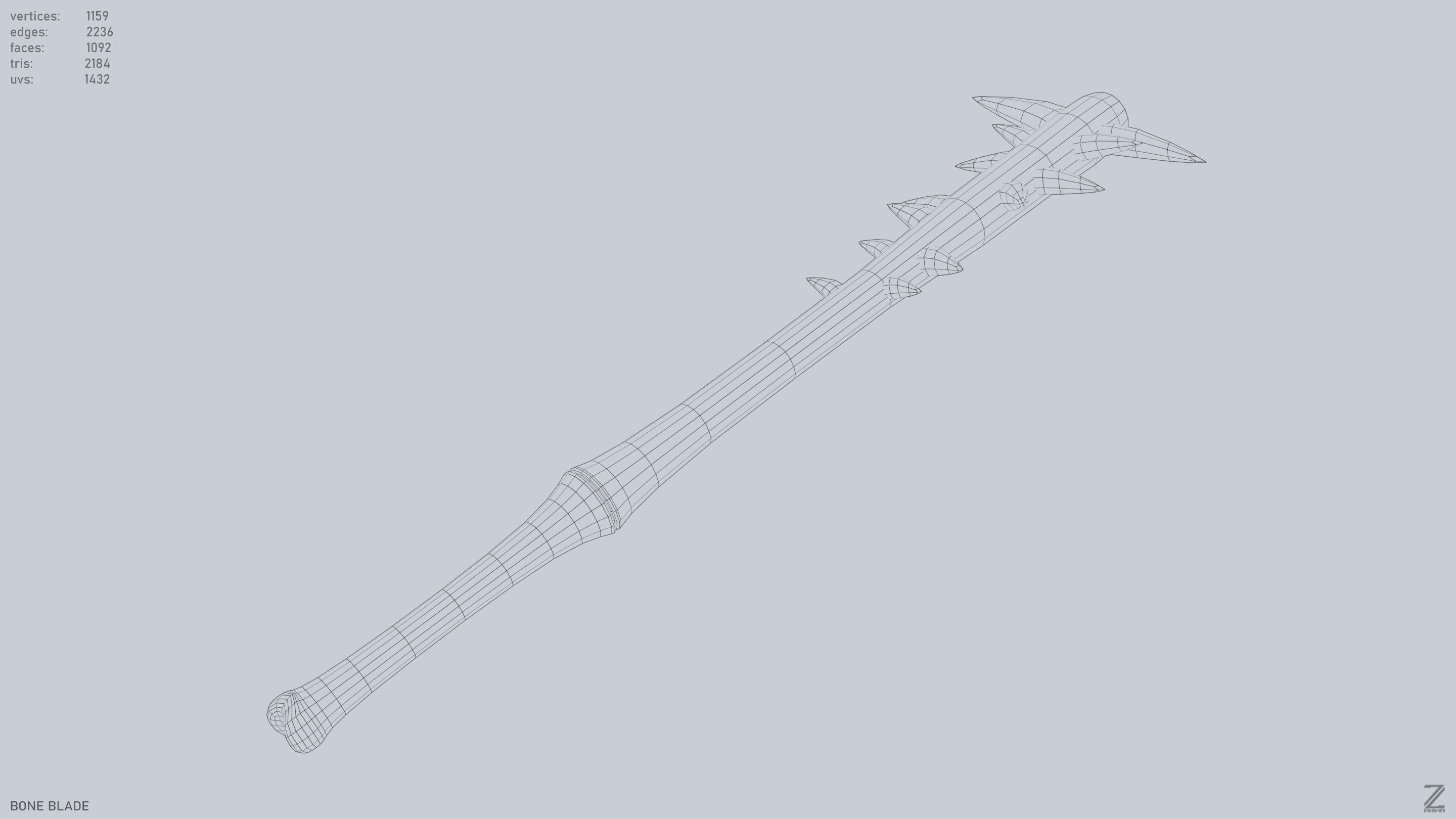 Bone blade Low-poly 3D model_12