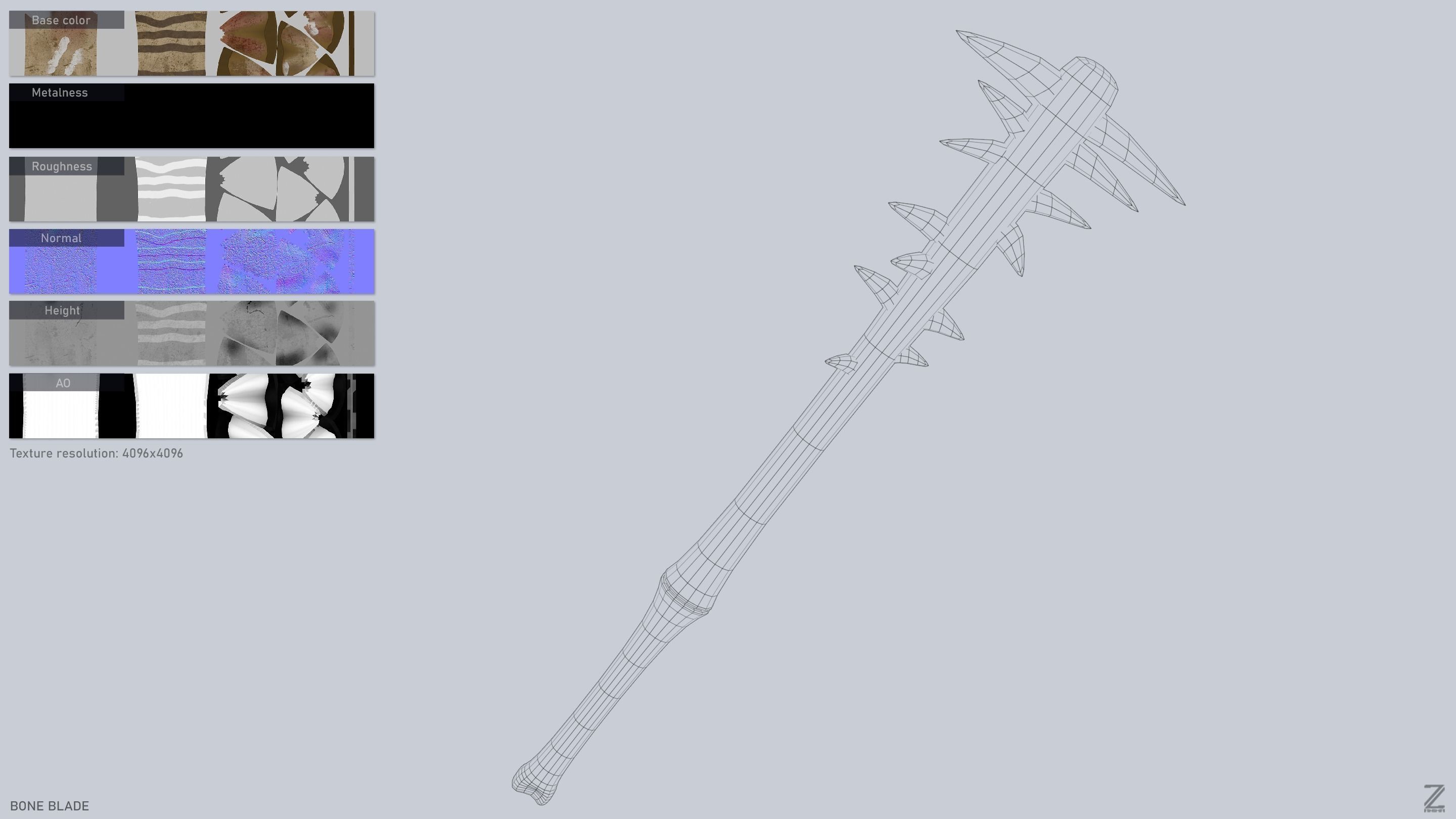 Bone blade Low-poly 3D model_3