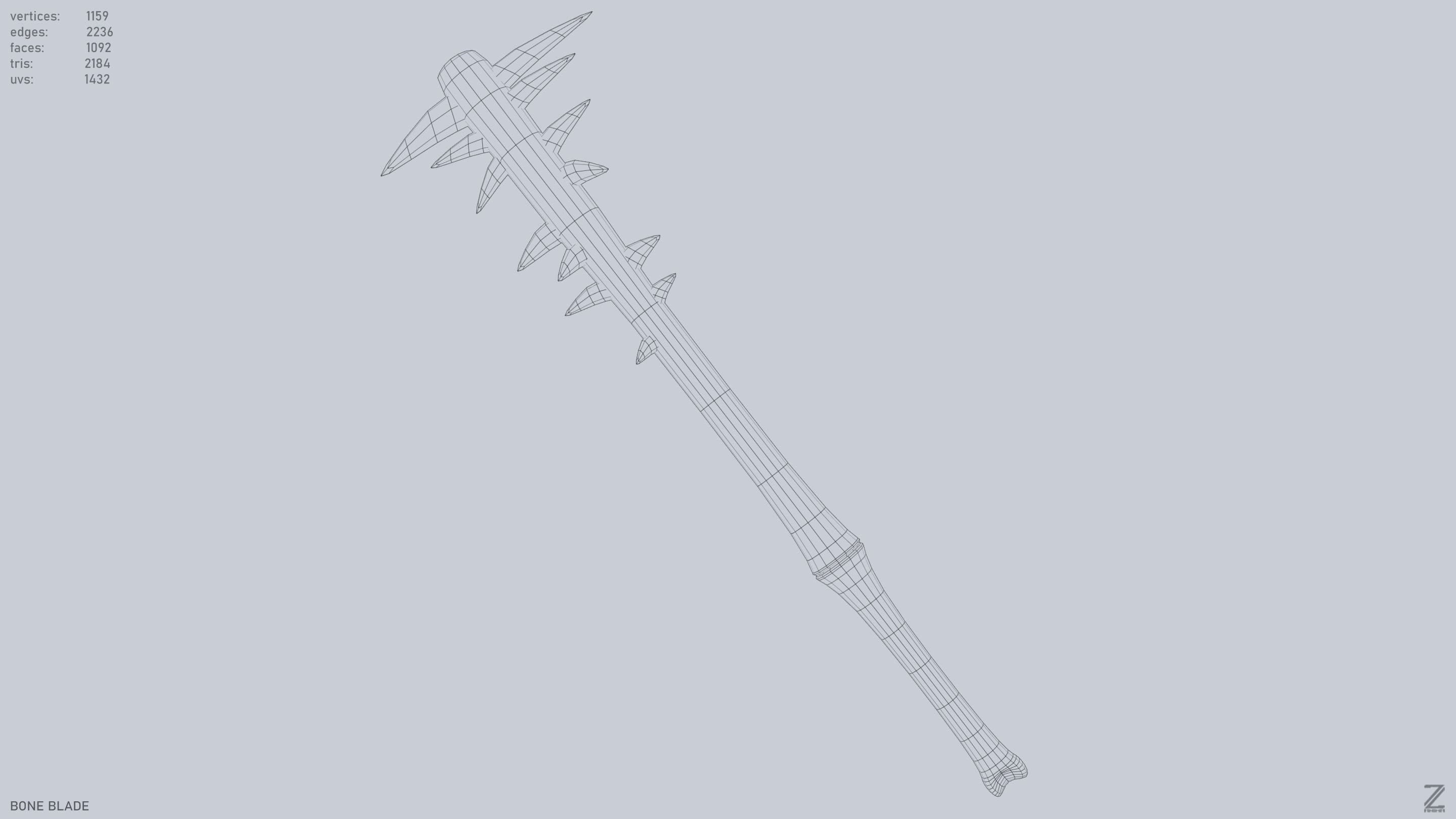 Bone blade Low-poly 3D model_11