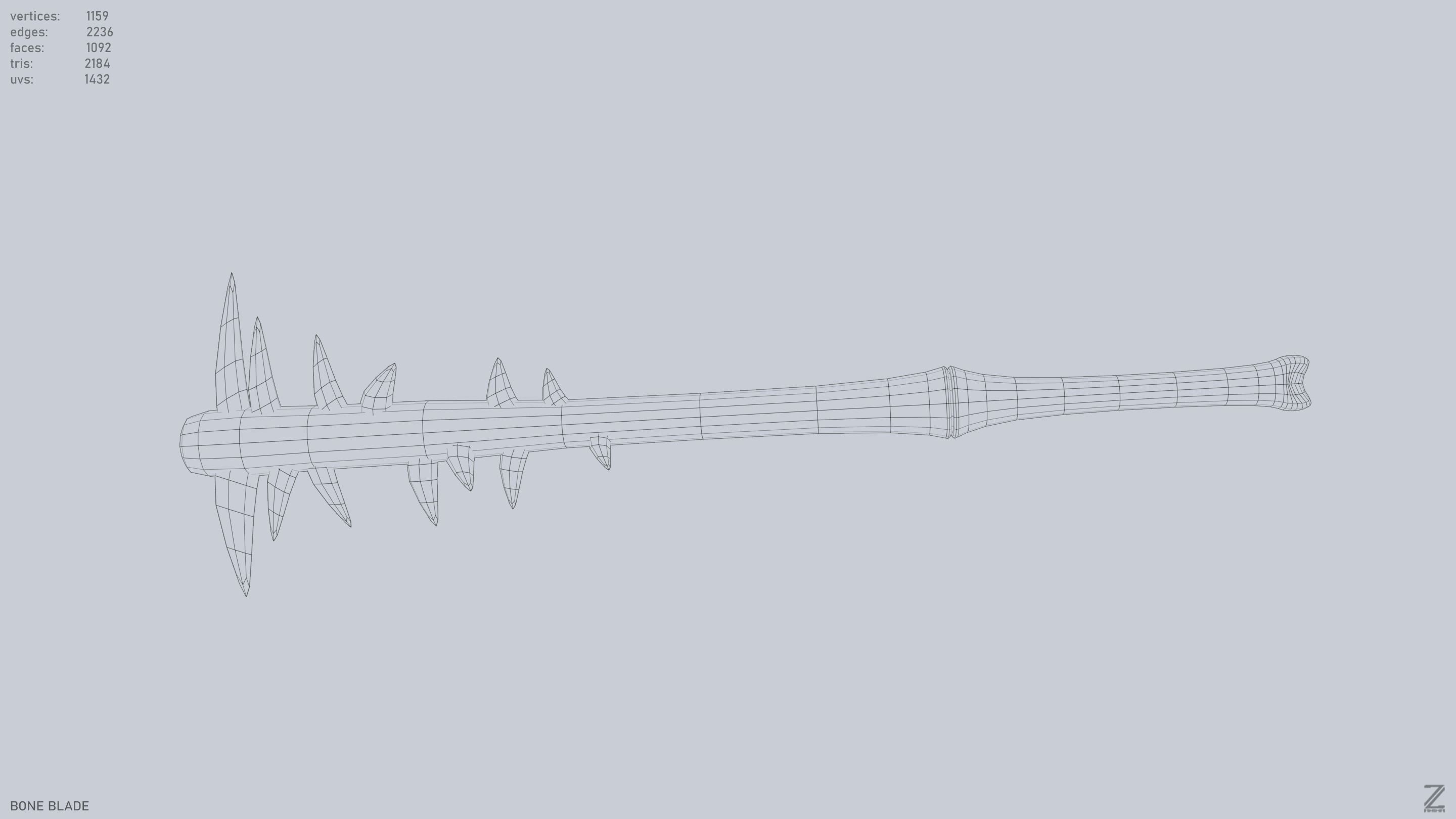 Bone blade Low-poly 3D model_4