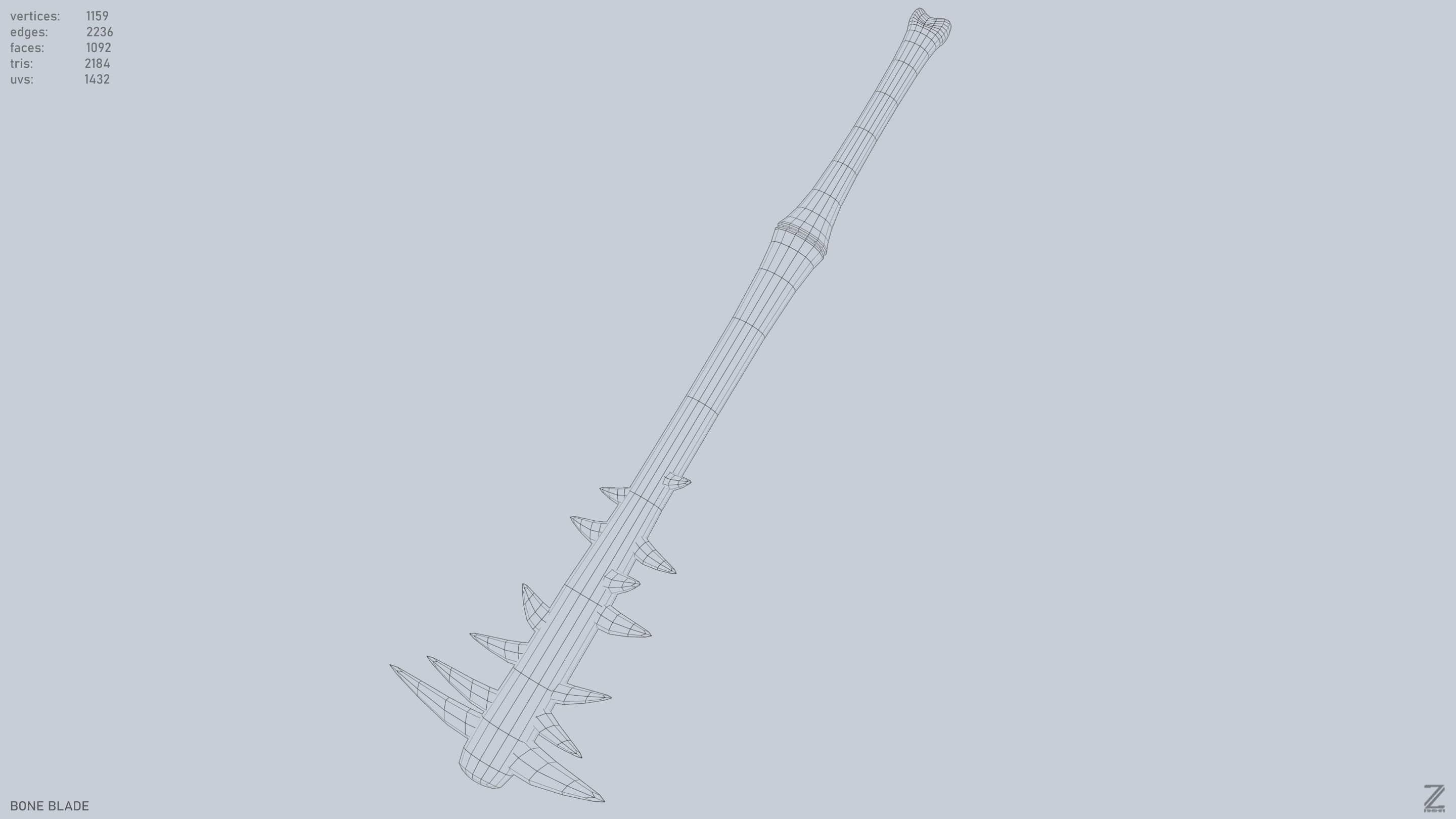 Bone blade Low-poly 3D model_14