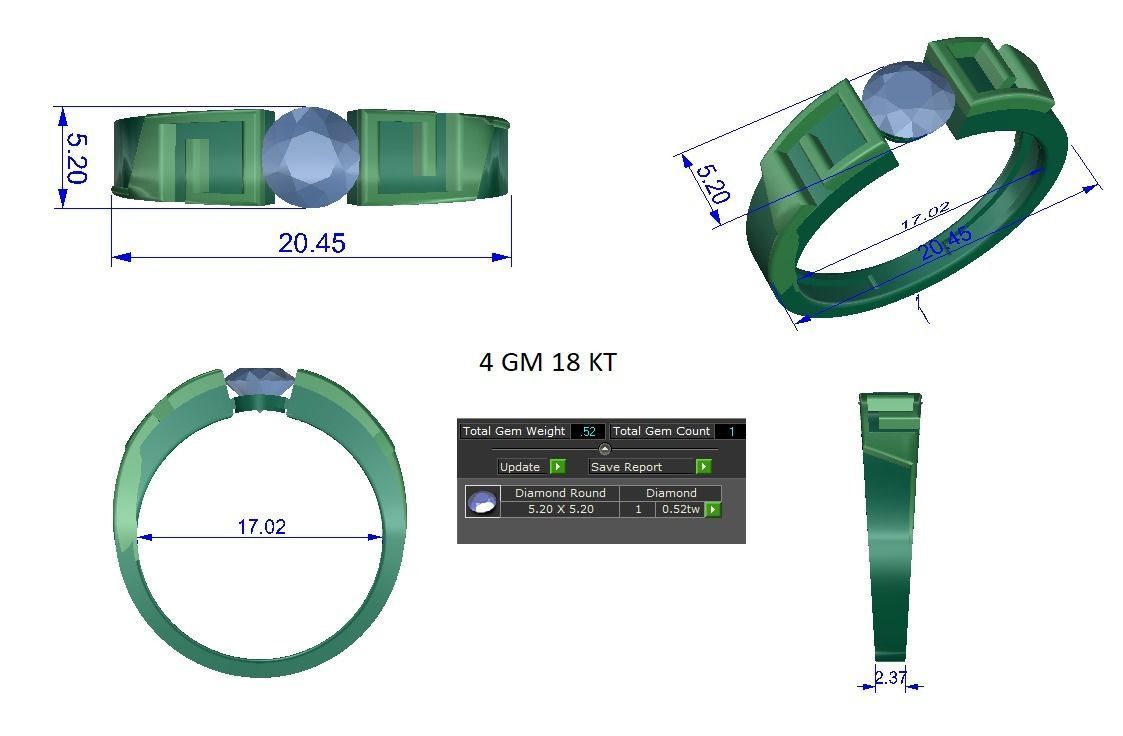 Solitaire Engagement Wedding Ring 3D print model_1
