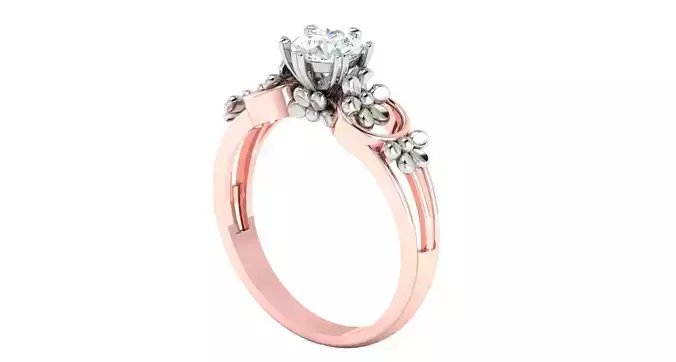 Solitaire Engagement Wedding Flower Ring 3D print model
