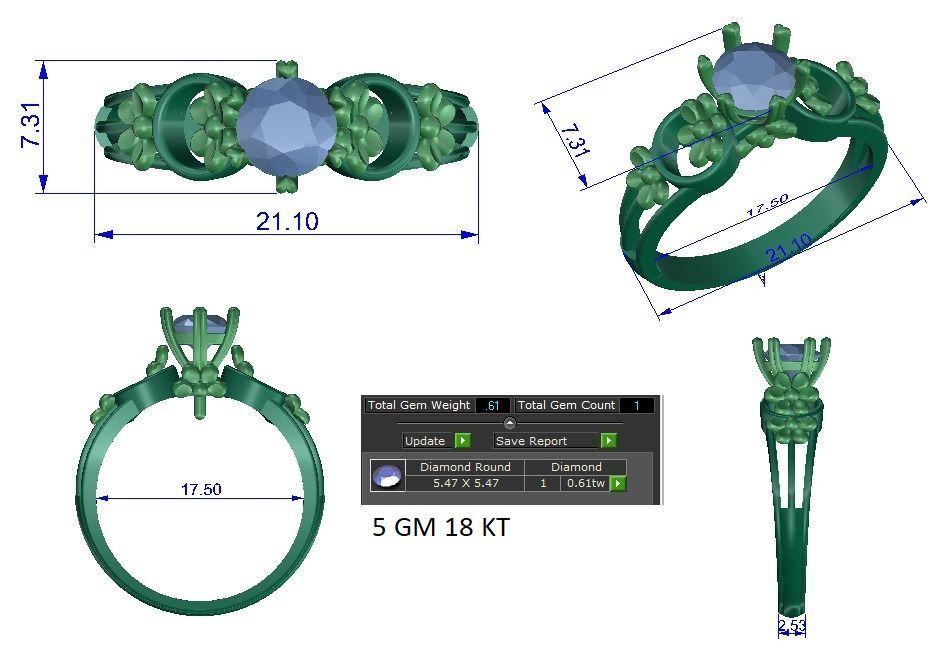 Solitaire Engagement Wedding Flower Ring 3D print model_1