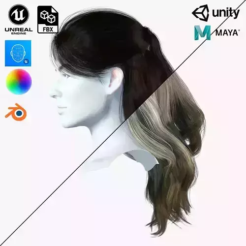 Realistic Female hair Game Card 3 Low-poly 3D model