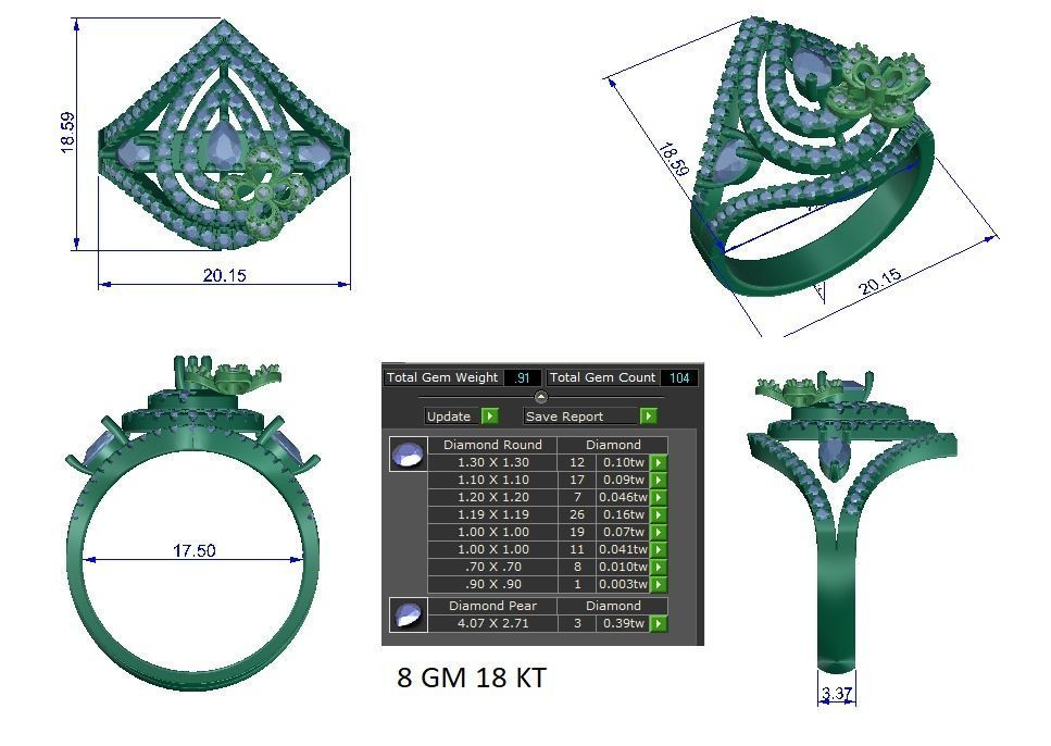 Solitaire Engagement Wedding Flower Ring 3D print model_1