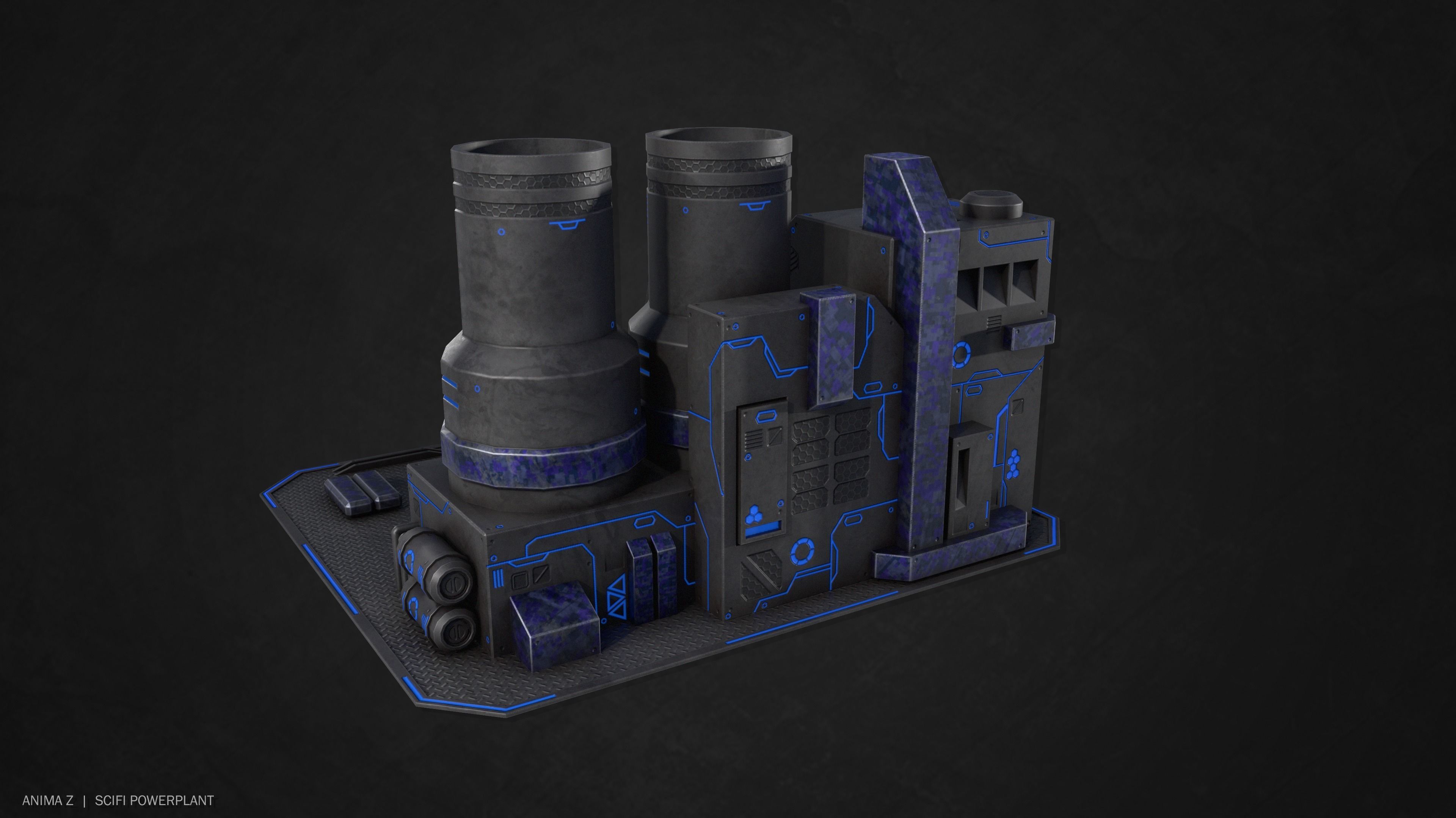 Scifi powerplant Low-poly 3D model_1