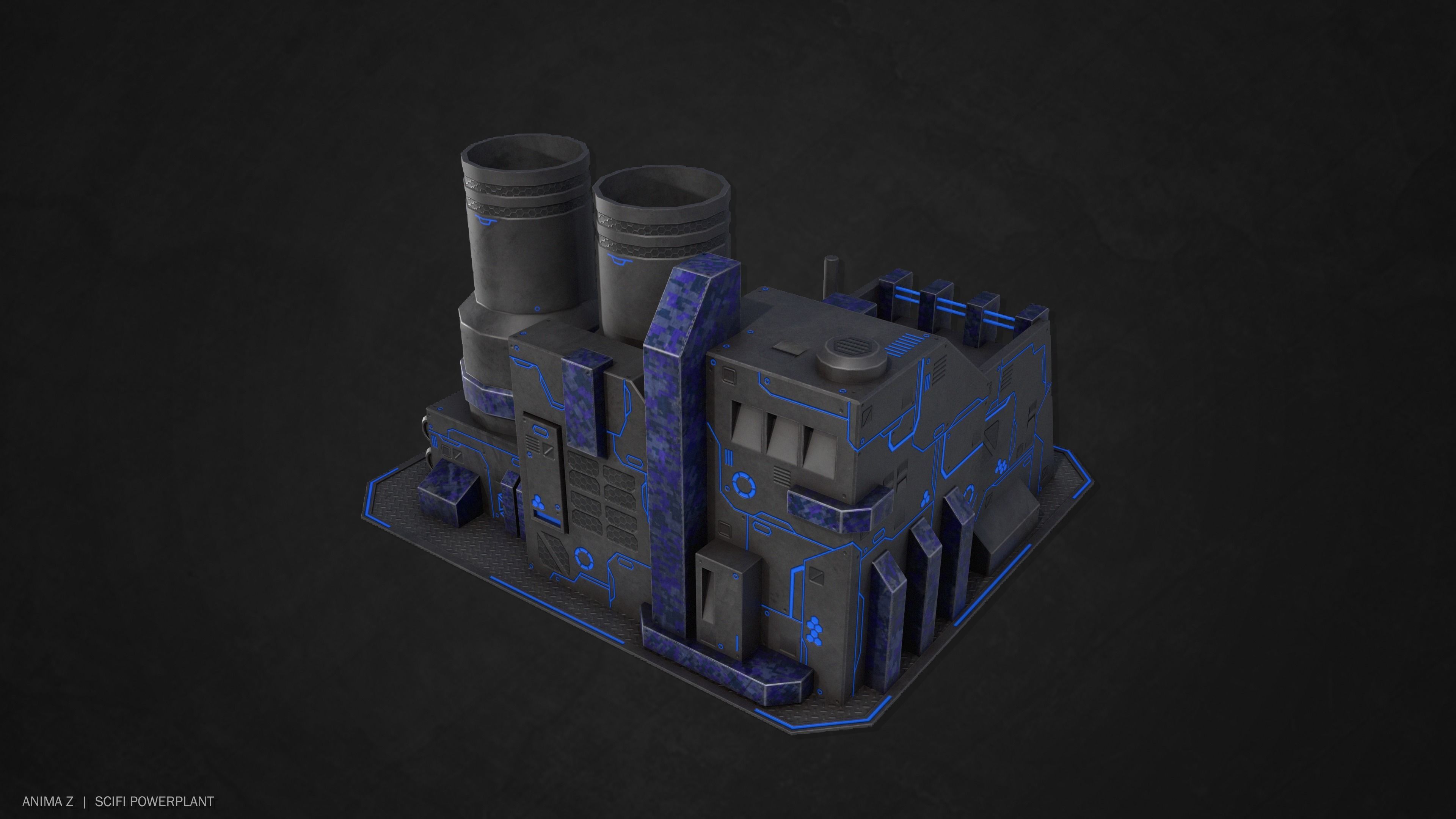 Scifi powerplant Low-poly 3D model_7