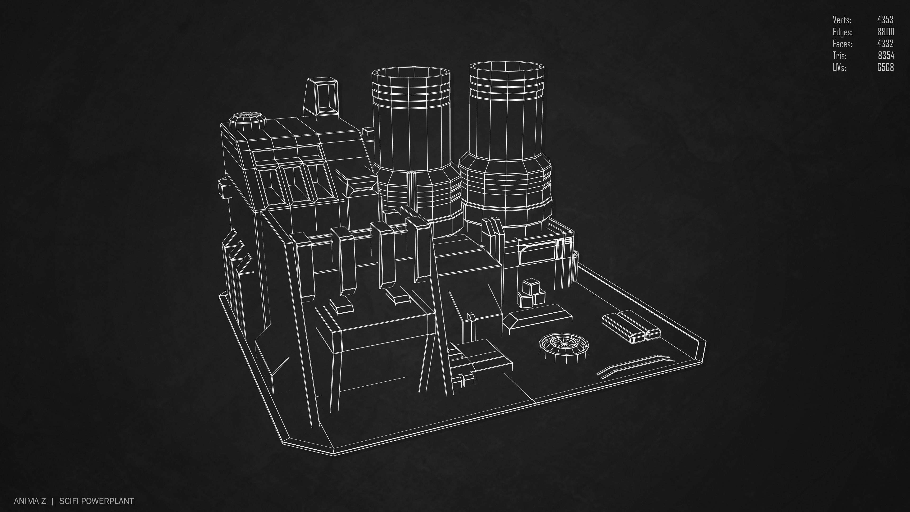 Scifi powerplant Low-poly 3D model_2