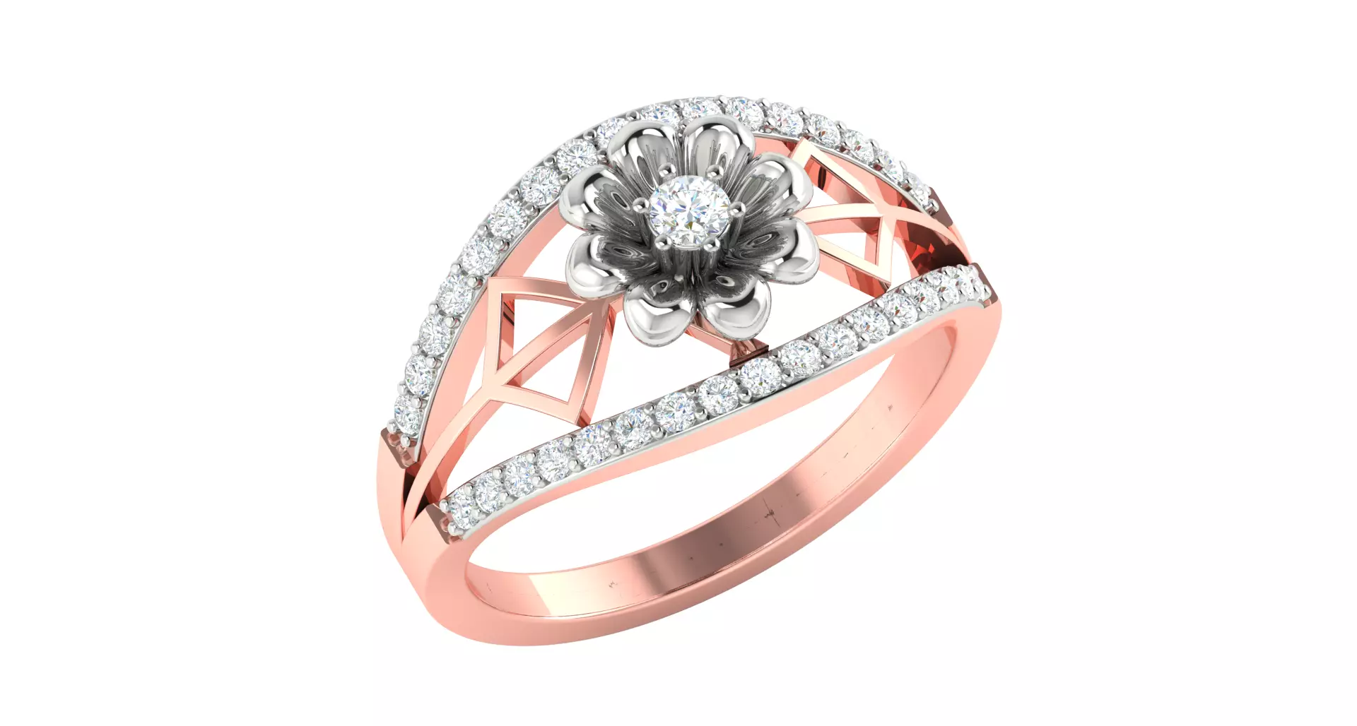 Solitaire Engagement Wedding Flower Ring 3D print model_0