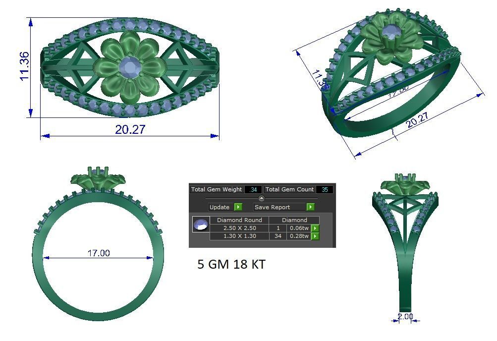 Solitaire Engagement Wedding Flower Ring 3D print model_1
