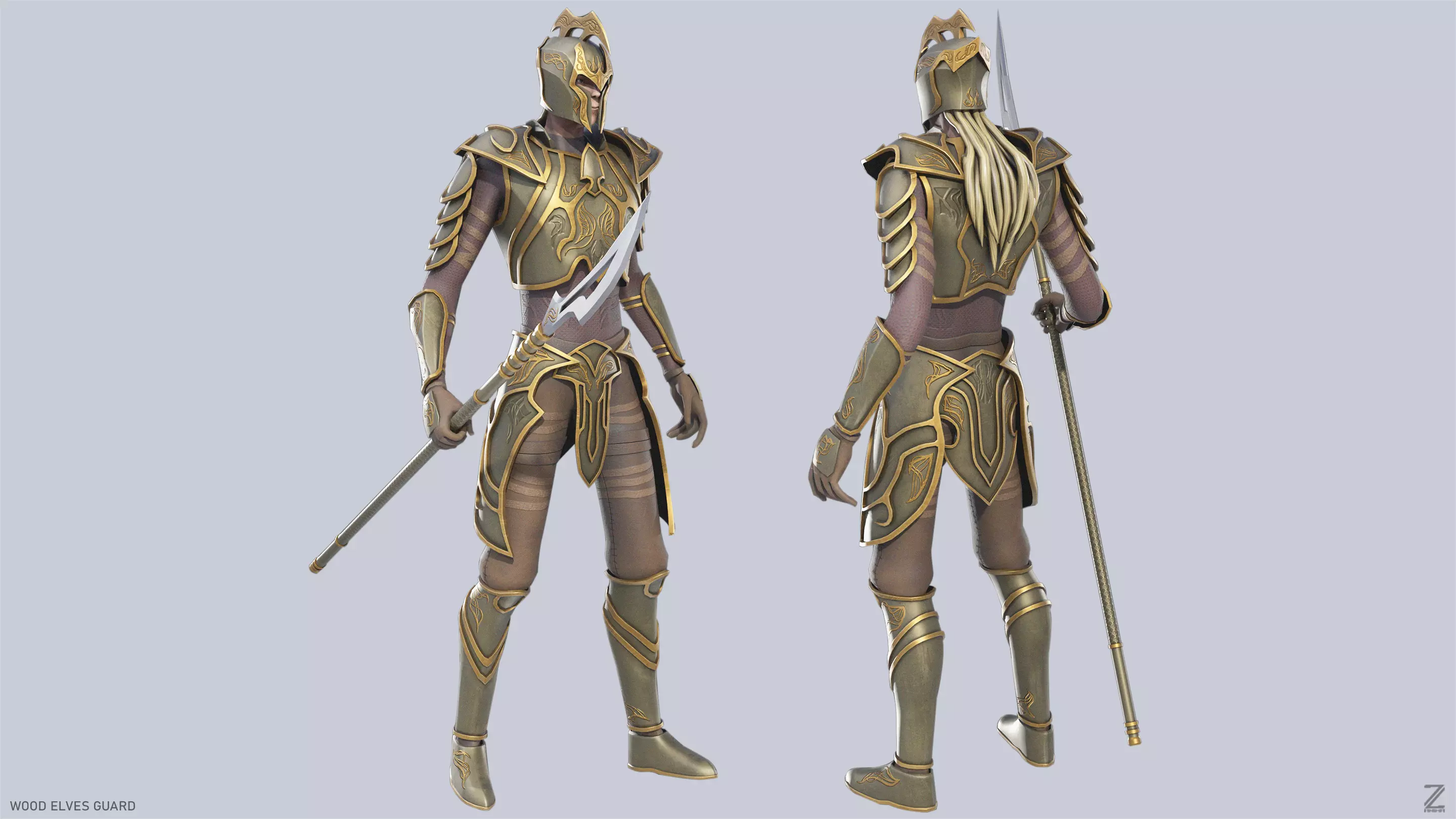 Wood elves guard Low-poly 3D model_0