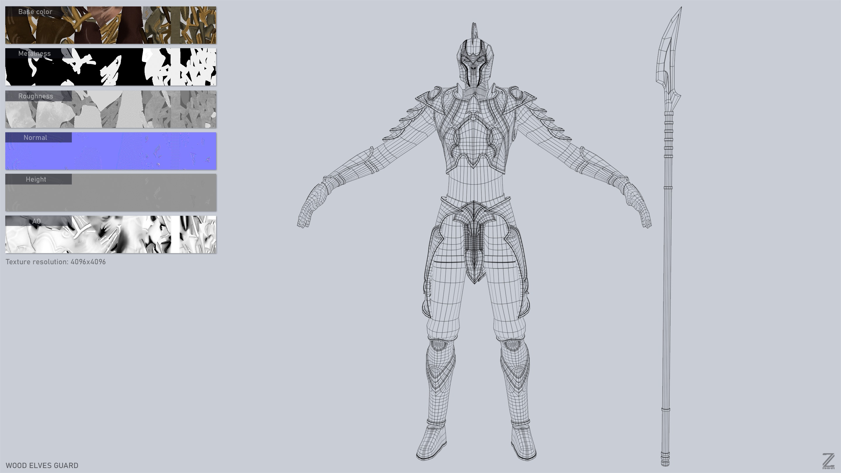 Wood elves guard Low-poly 3D model_3