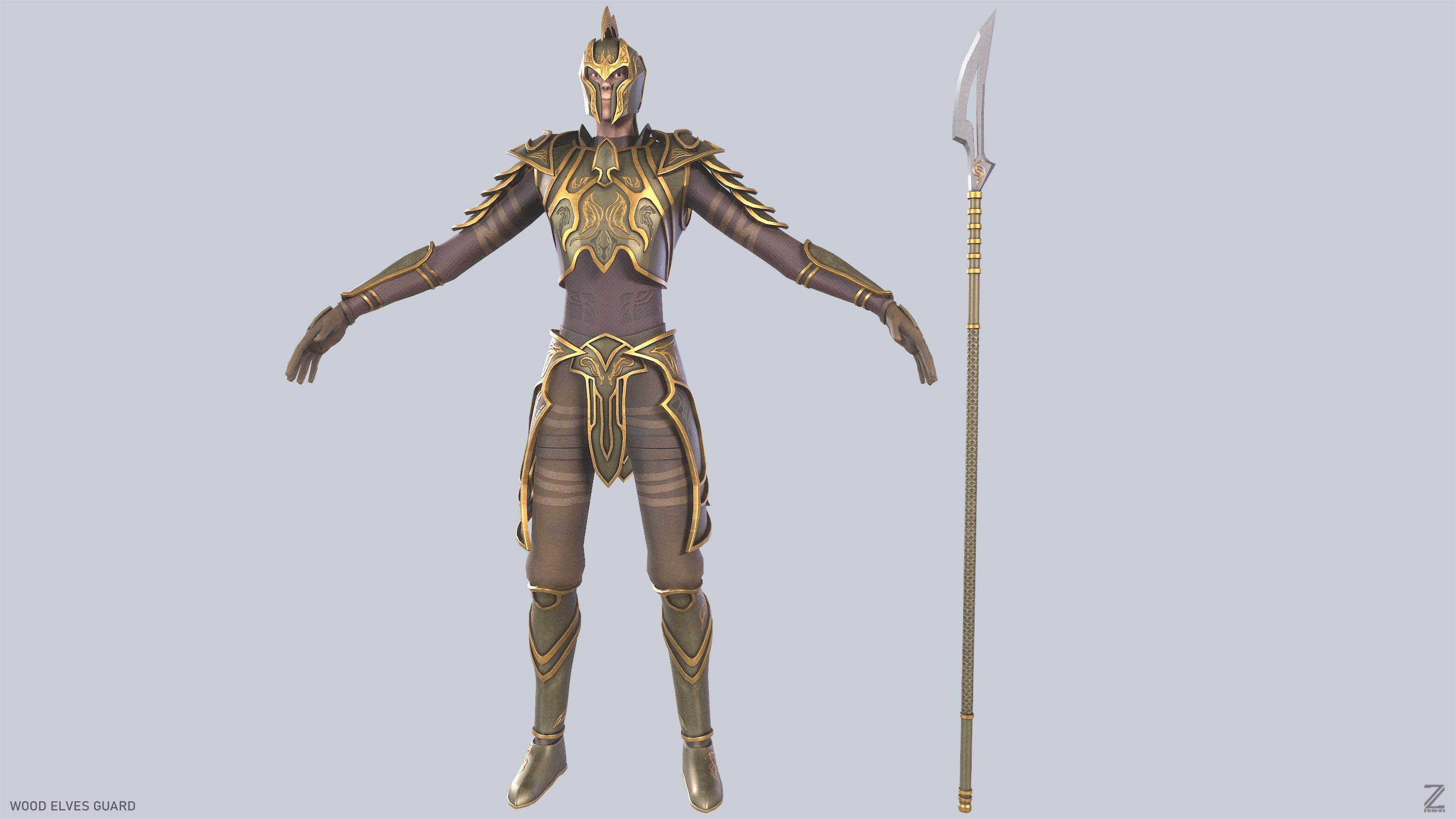 Wood elves guard Low-poly 3D model_2