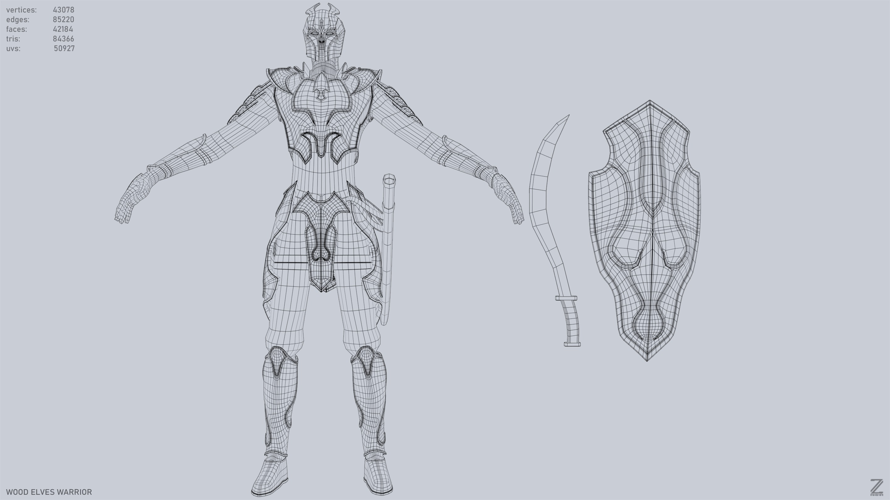 Wood elves warrior Low-poly 3D model_15