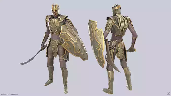 Wood elves warrior Low-poly 3D model