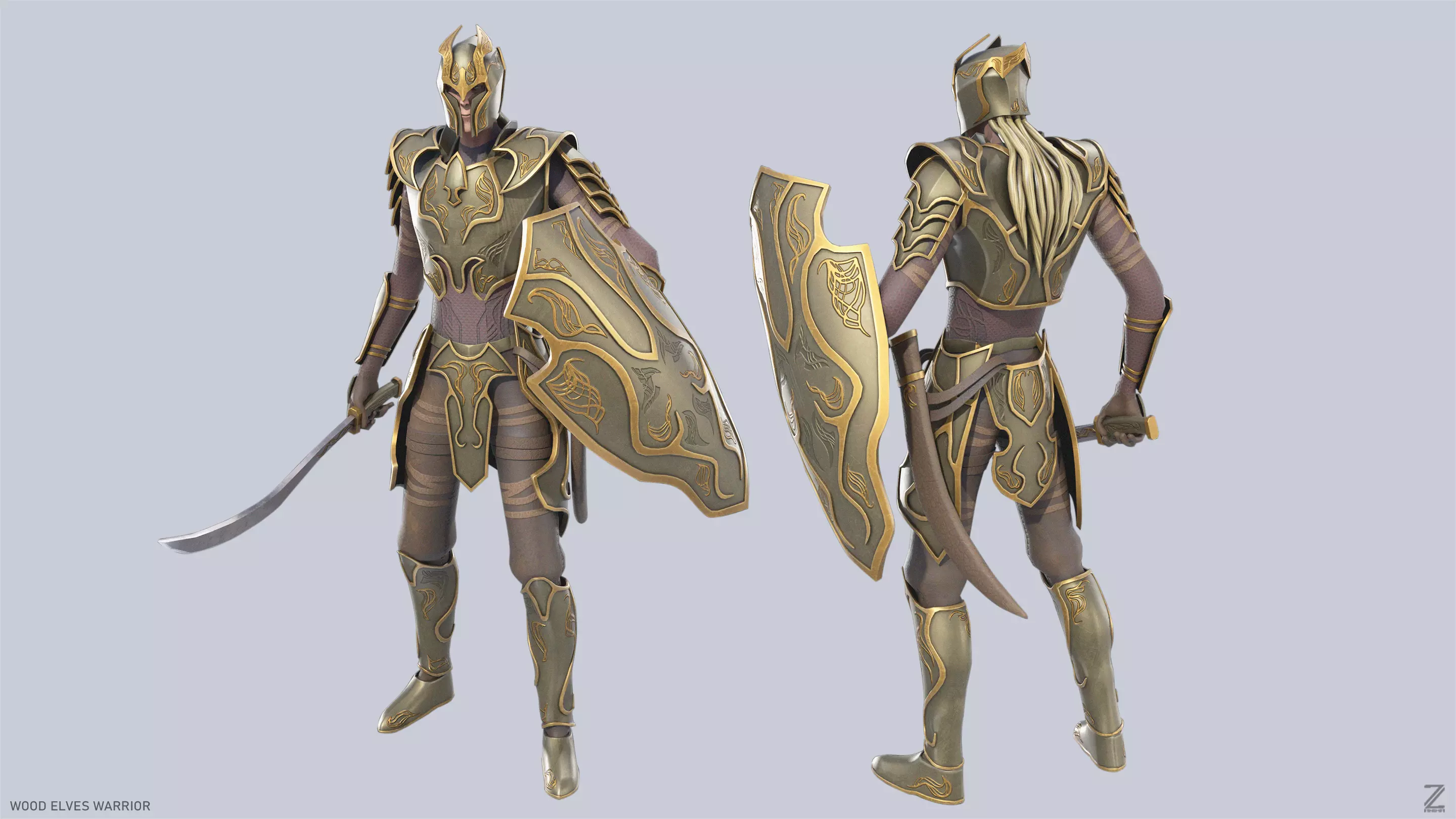Wood elves warrior Low-poly 3D model_0