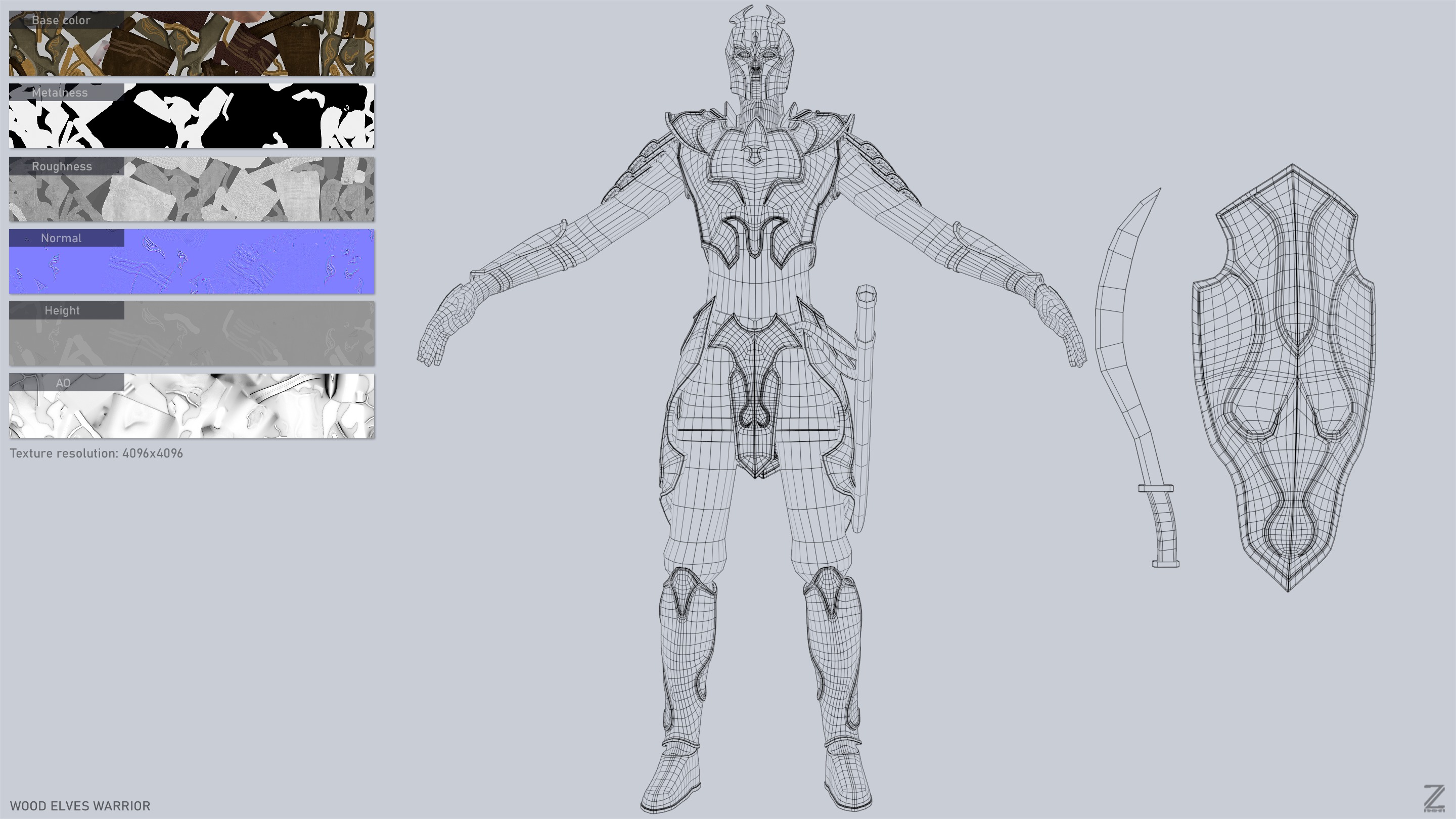 Wood elves warrior Low-poly 3D model_3