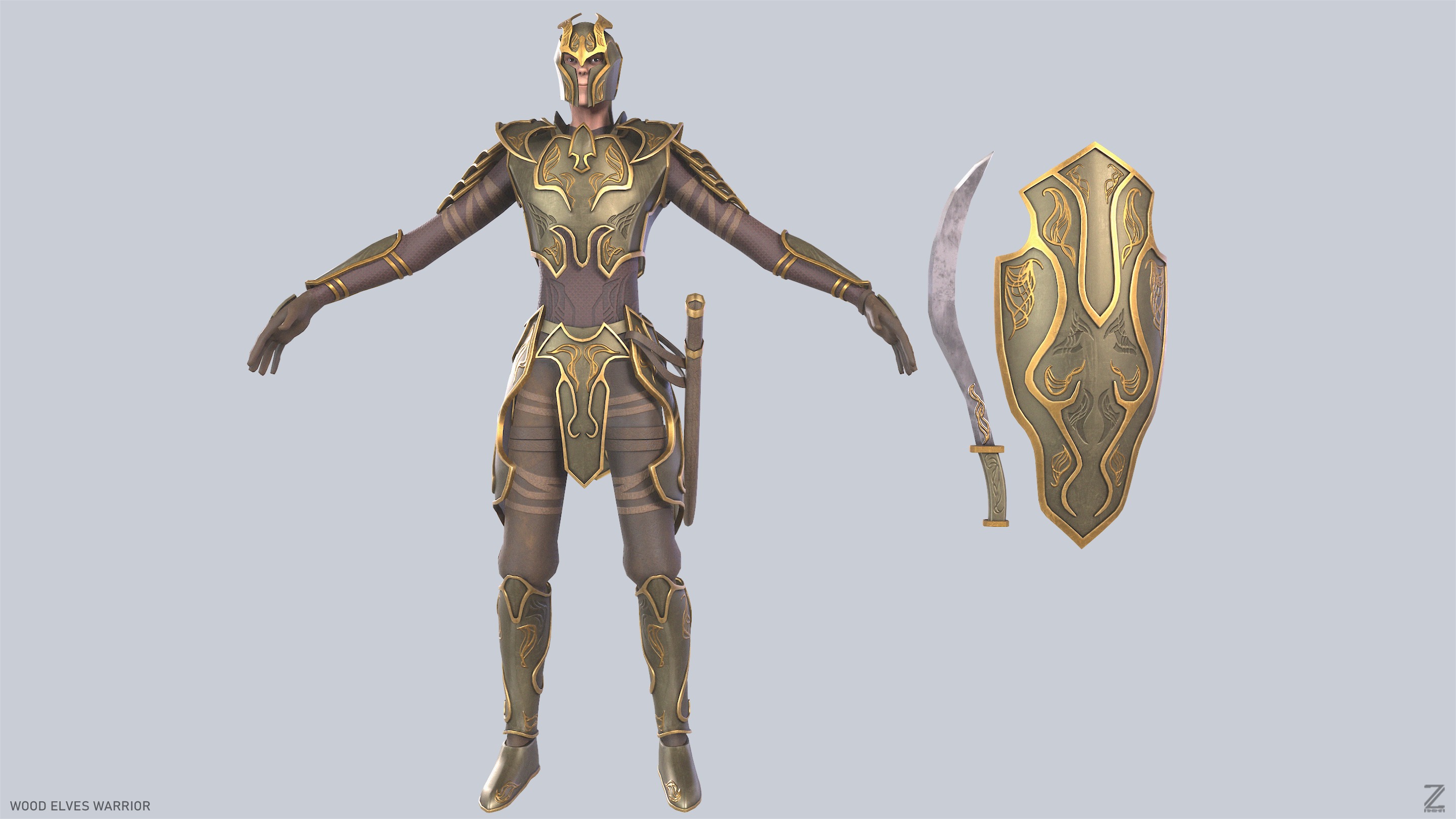 Wood elves warrior Low-poly 3D model_2