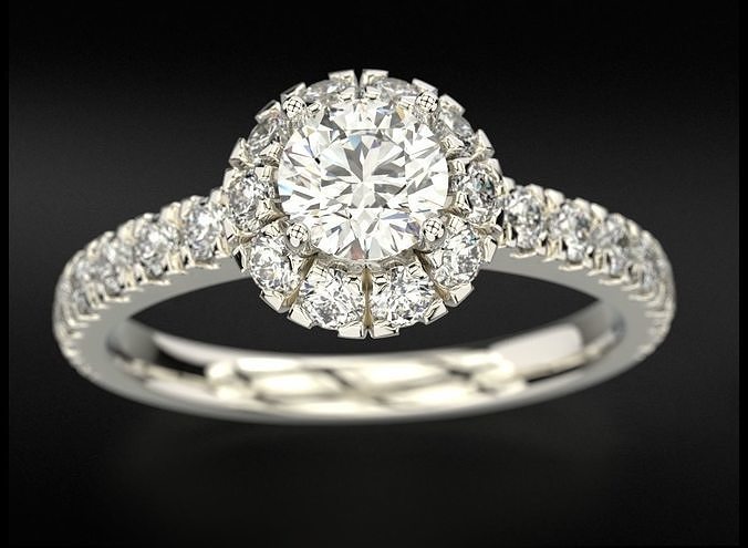 Engagement ring with diamonds and one large diamond 692 3D print model
