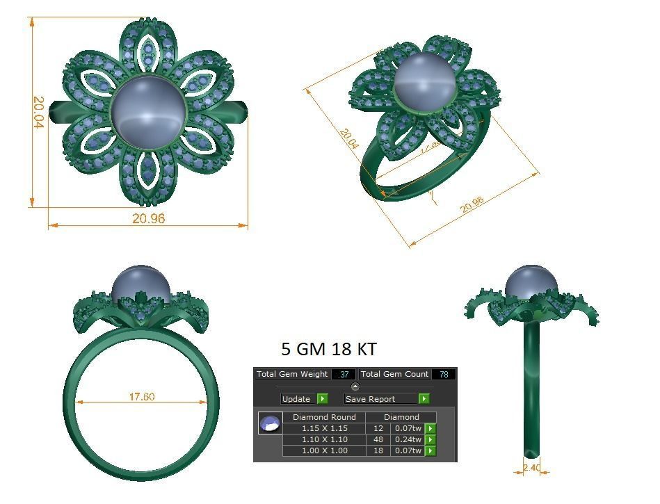 Solitaire Engagement Wedding Flower Ring 3D print model_1