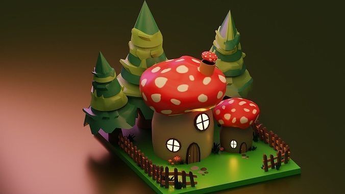 Mushroom House Low-poly 3D model