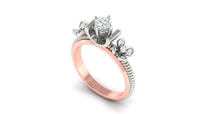 Solitaire Engagement Wedding Flower Ring 3D print model
