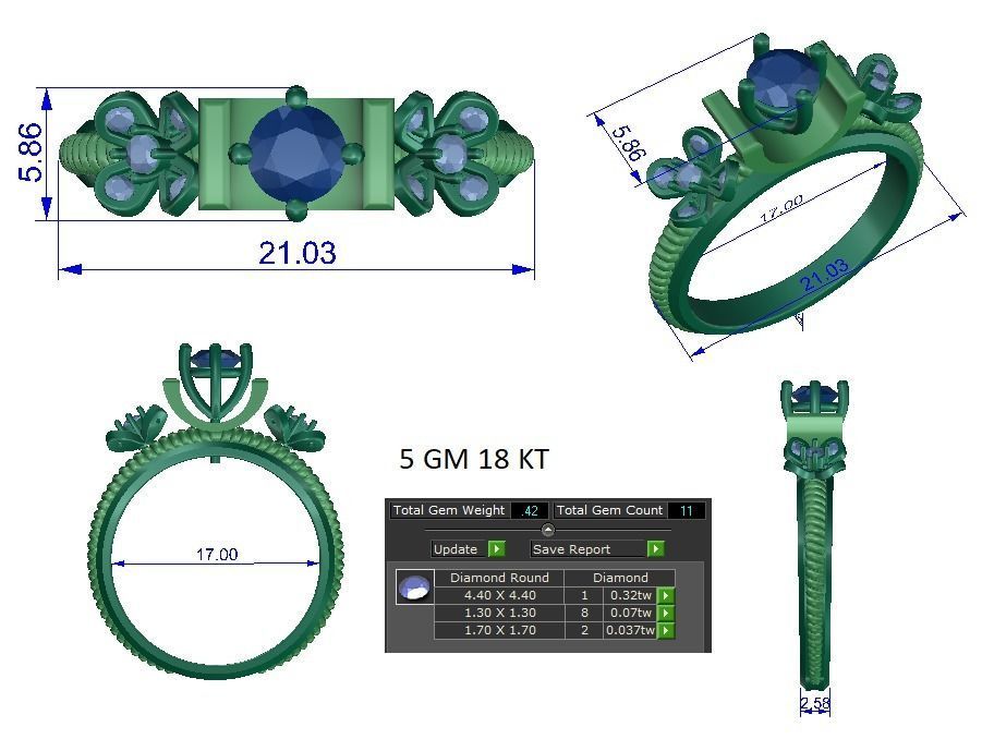 Solitaire Engagement Wedding Flower Ring 3D print model_1