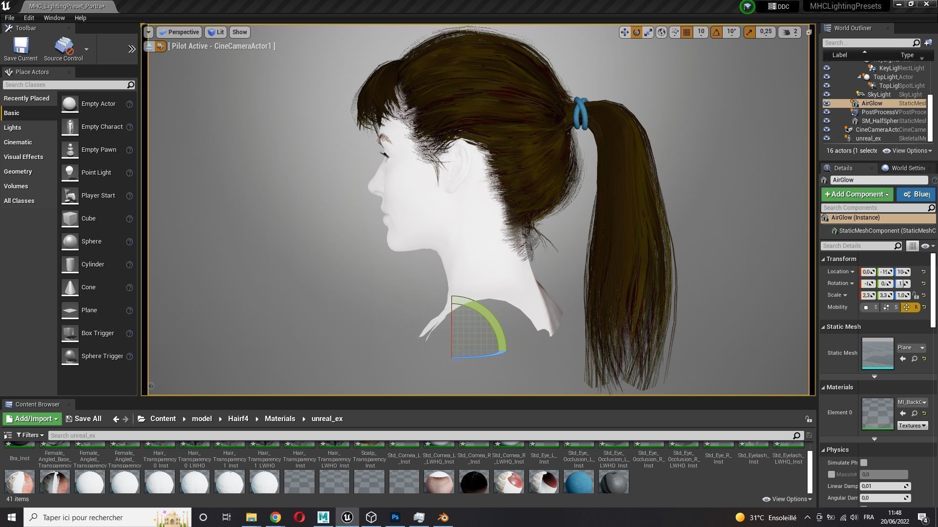 Realistic Female hair card 4 Low-poly 3D model_14