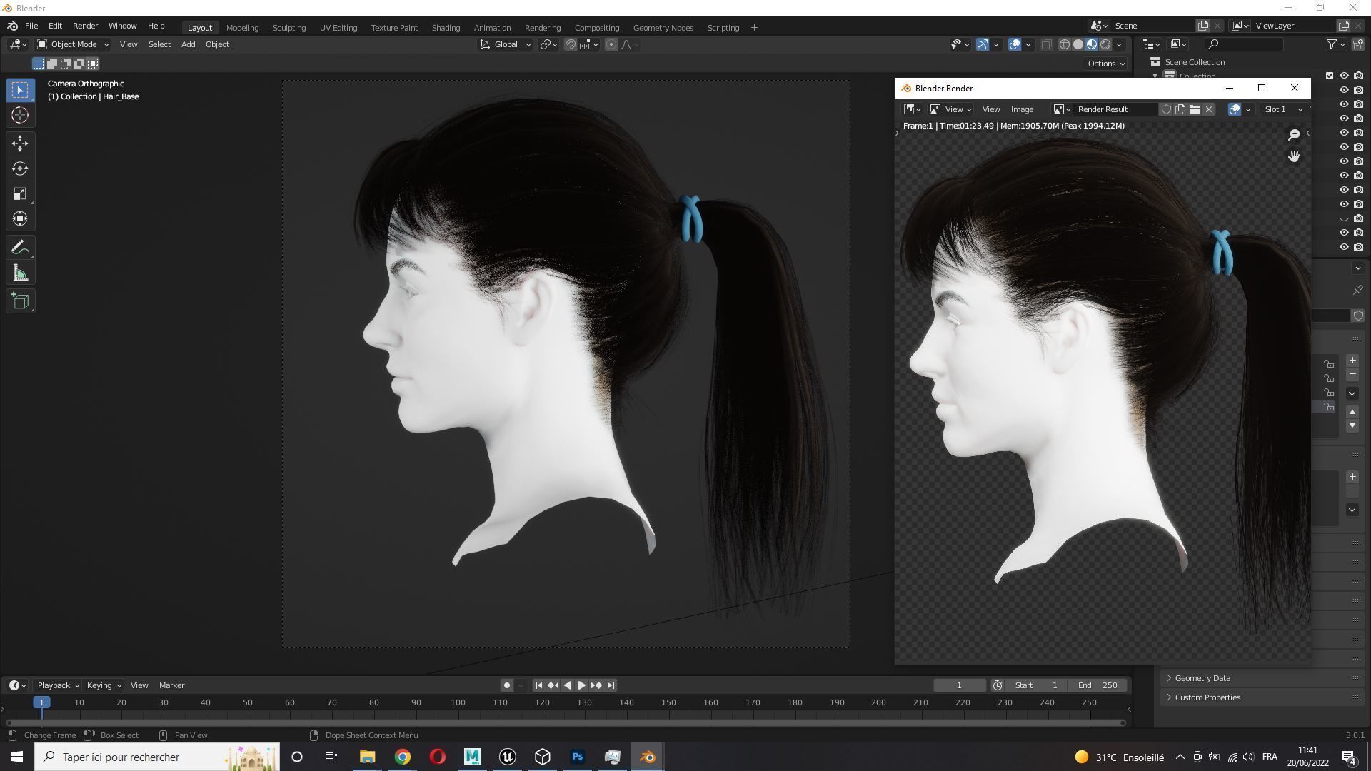 Realistic Female hair card 4 Low-poly 3D model_11
