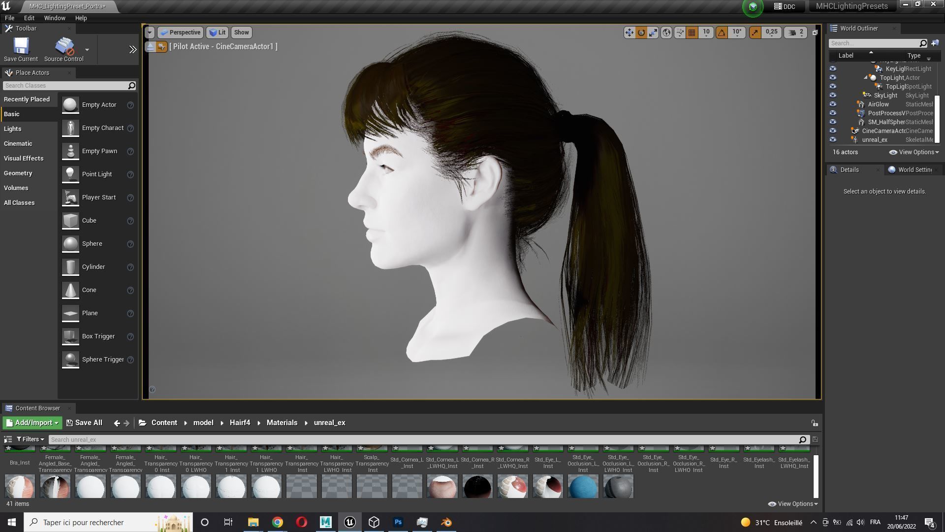 Realistic Female hair card 4 Low-poly 3D model_13