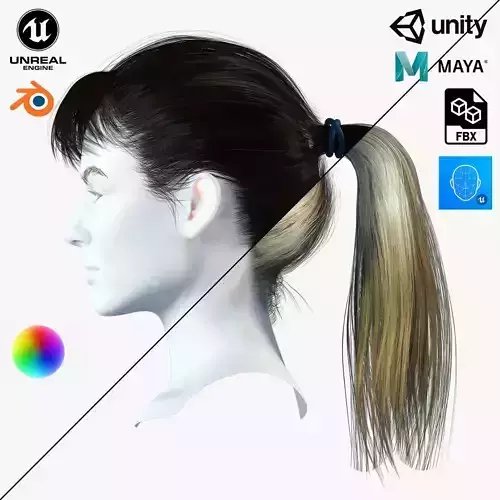 Realistic Female hair card 4 Low-poly 3D model