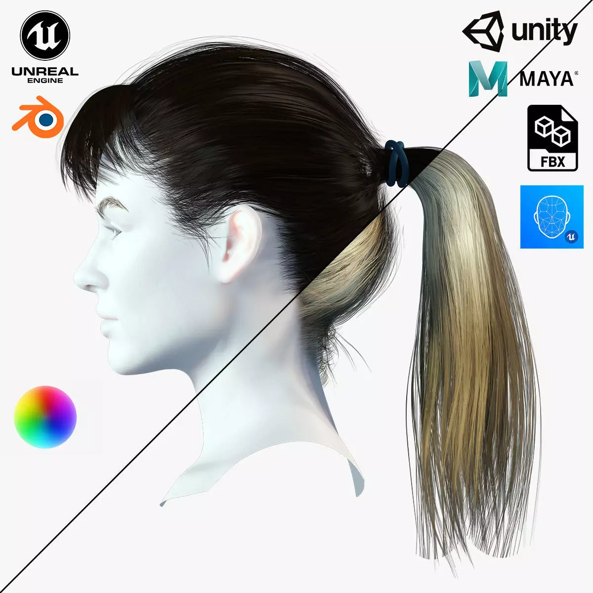 Realistic Female hair card 4 Low-poly 3D model_0